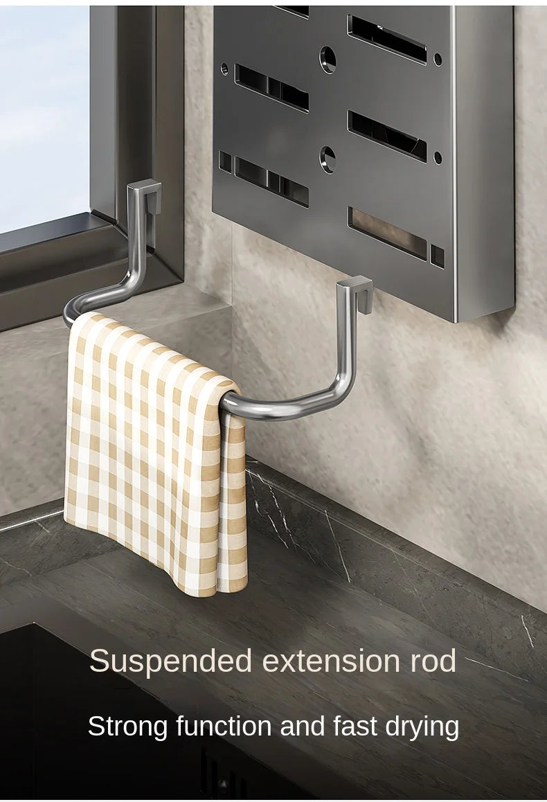 Wall-Mounted Kitchen Organizer – Knife, Utensil & Towel Rack System