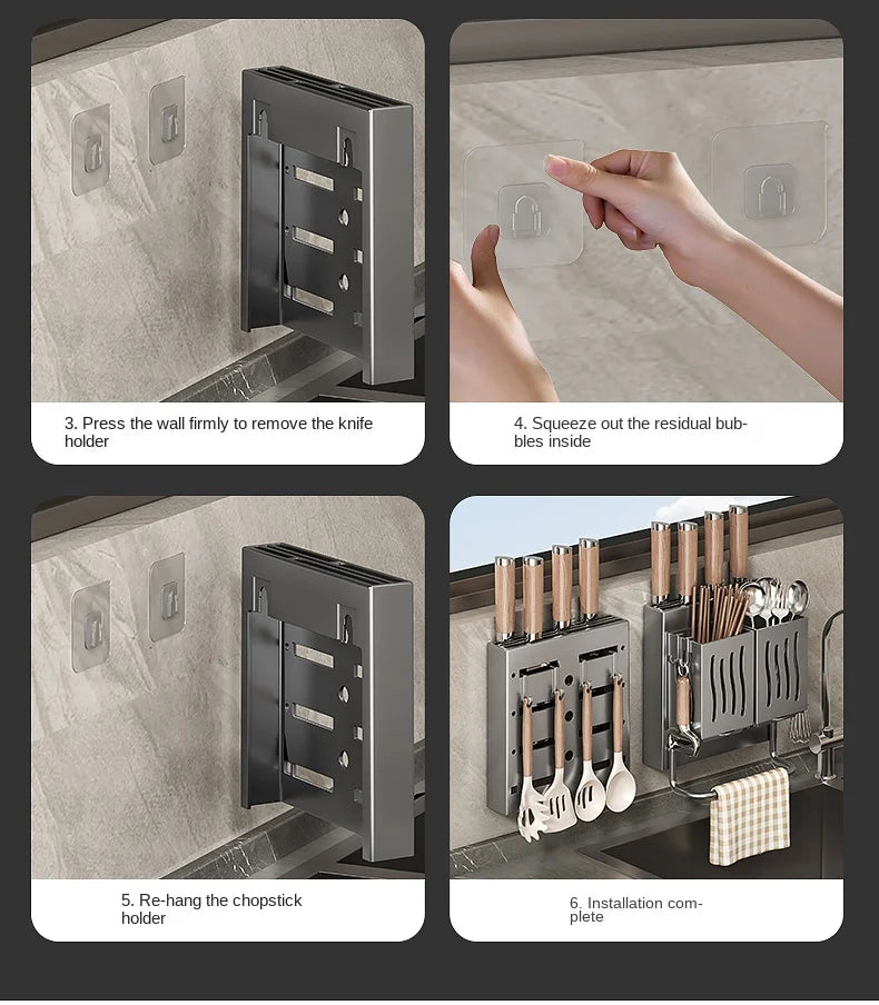 Wall-Mounted Kitchen Organizer – Knife, Utensil & Towel Rack System
