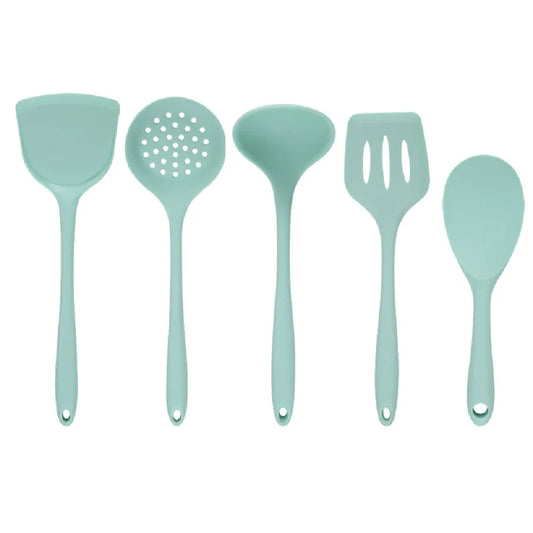 5-Piece Silicone Kitchen Utensil Set – Soft Blue Finish