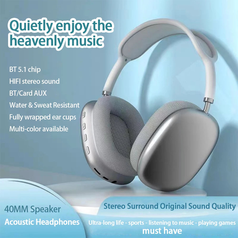 P9 Wireless Bluetooth Headphones – Mic + Noise-Cancelling, HiFi Sound, Sports & Gaming