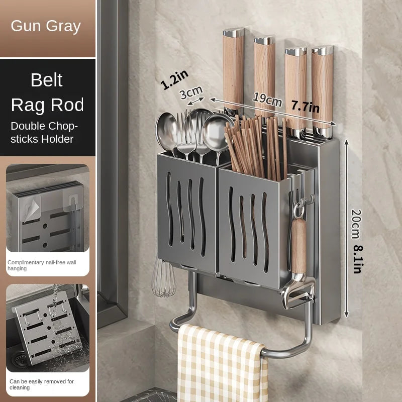 Wall-Mounted Kitchen Organizer – Knife, Utensil & Towel Rack System