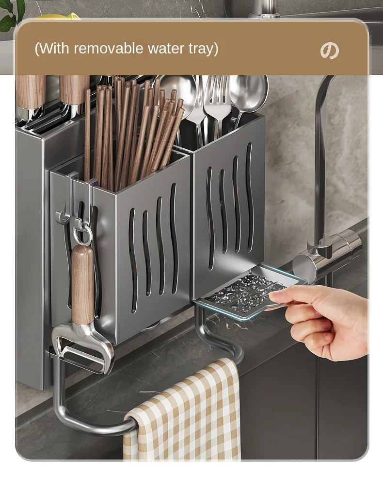 Wall-Mounted Kitchen Organizer – Knife, Utensil & Towel Rack System