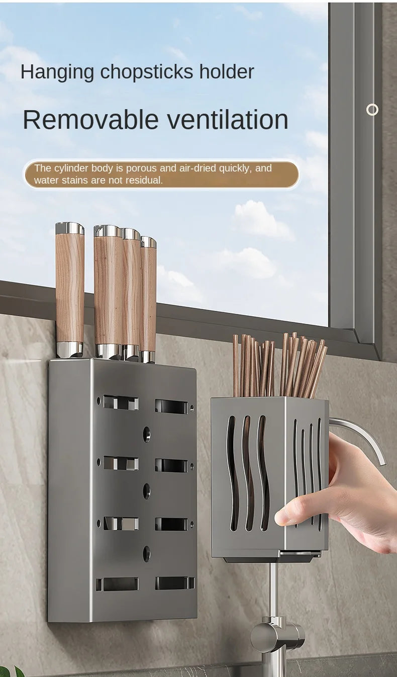 Wall-Mounted Kitchen Organizer – Knife, Utensil & Towel Rack System