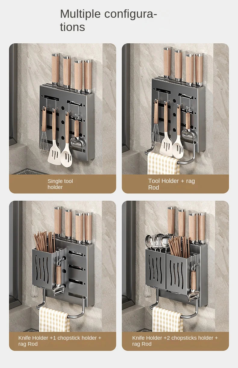 Wall-Mounted Kitchen Organizer – Knife, Utensil & Towel Rack System
