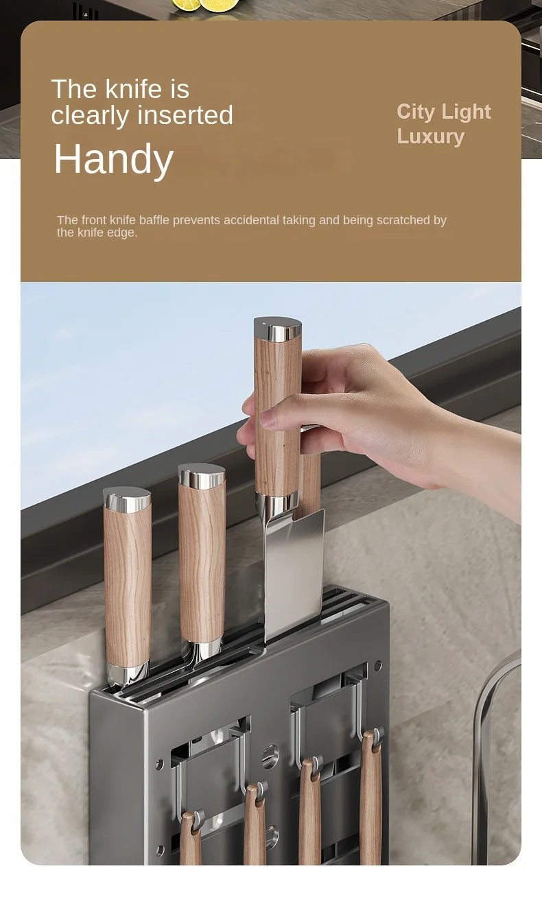 Wall-Mounted Kitchen Organizer – Knife, Utensil & Towel Rack System