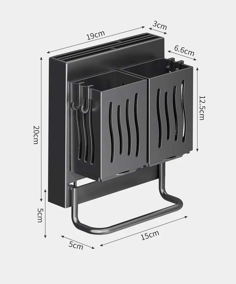 Wall-Mounted Kitchen Organizer – Knife, Utensil & Towel Rack System