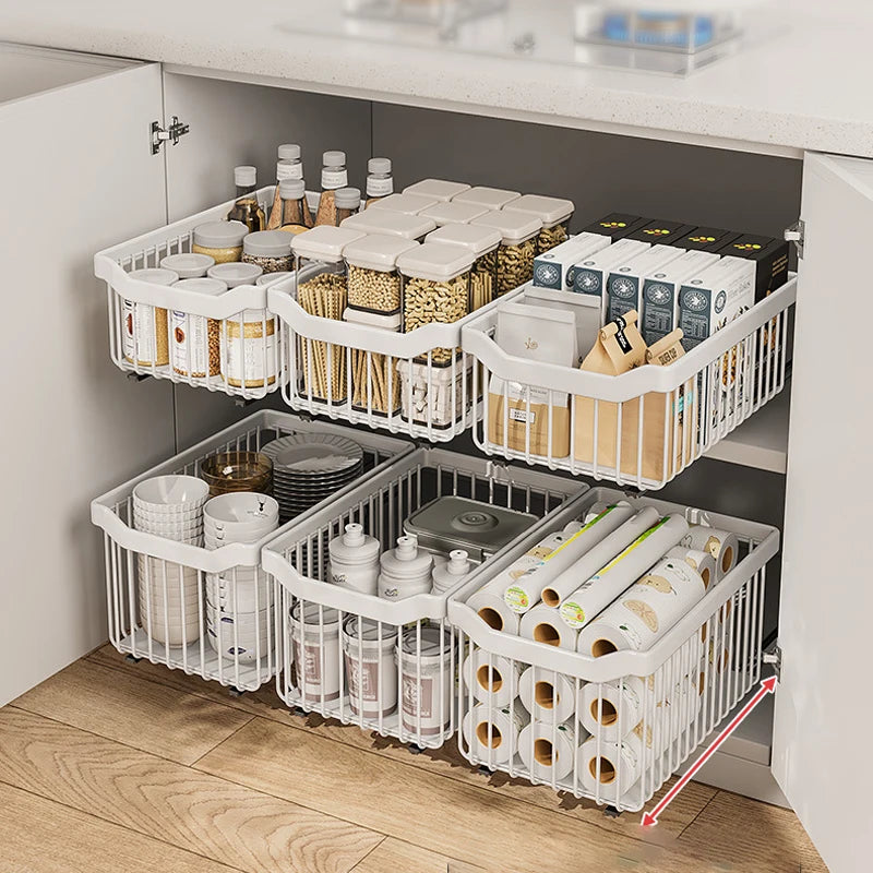Slide-Out Under-Sink Organizer – Stackable Pull Basket System